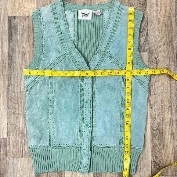 Vtg Leather Patchwork Vest in sage green Womens size M - Picture 5 of 6